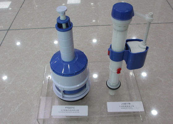 Assembled Toilet Tank Fitting with Single Cavity Plastic Injection Molding Service in ABS and PP Material with White and Blue Finish